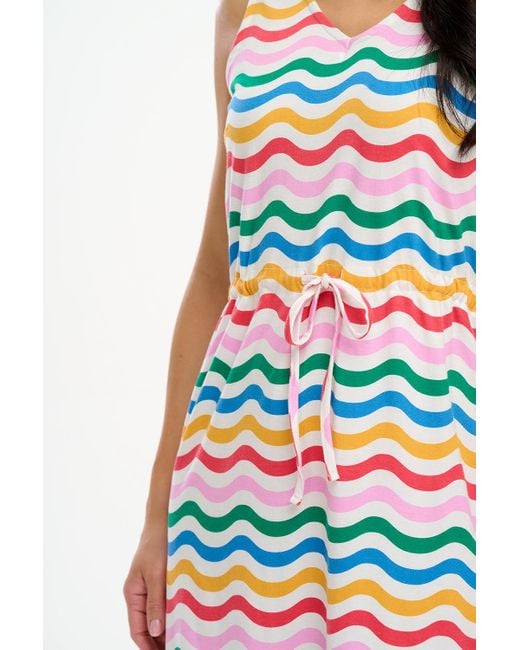 Sugarhill White Gilly Jersey Midi Dress Multi, Wavy Rainbow Stripes