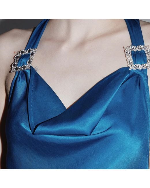 Belsize25 Blue Mayfair Series – Crystal Buckle Halterneck Backless Dress