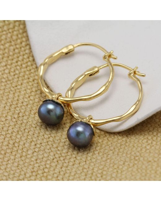 Isla Silver Metallic Peacock Pearl Molten Hoop Earrings