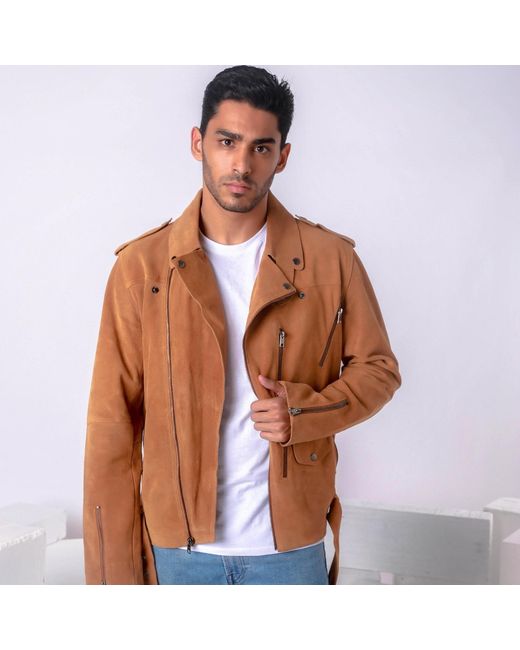 Zasta Studio Brown Empress Camel Biker Leather Jacket for men