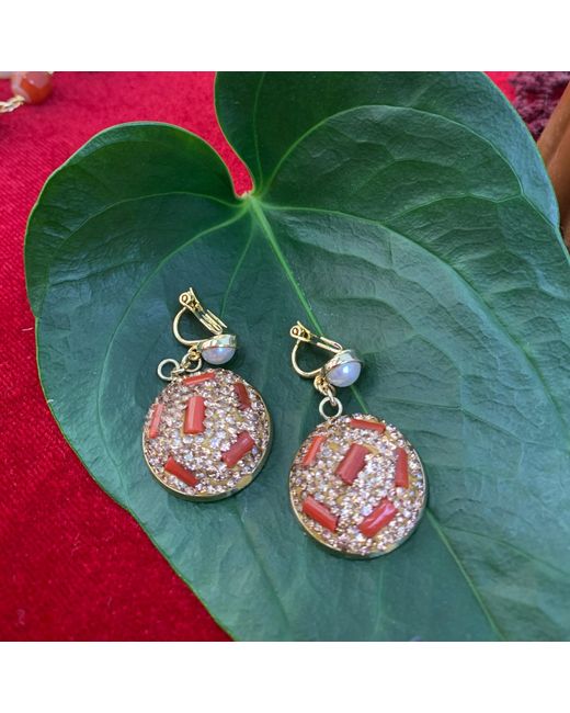 Farra Rhinestones Bordered Corals Clip Earrings