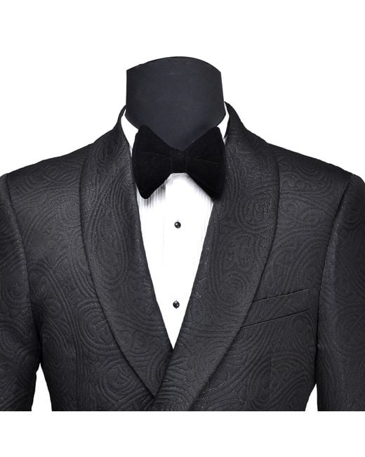 DAVID WEJ Black Kensington Double Breasted Shawl Lapel Jacquard Blazer for men