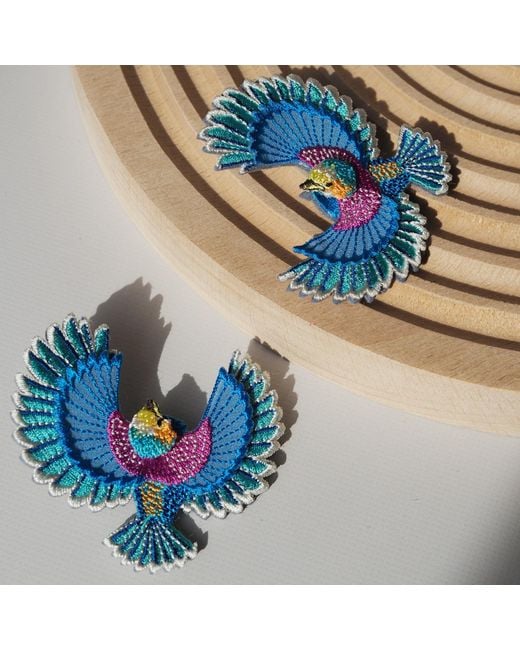 Nana Watanabe Blue Flying Bird Layered Embroidered Earrings