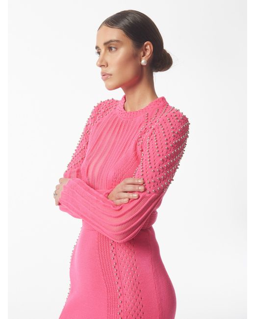 Sour Figs Pink Studded Sheer Knit Mini Jumper Dress