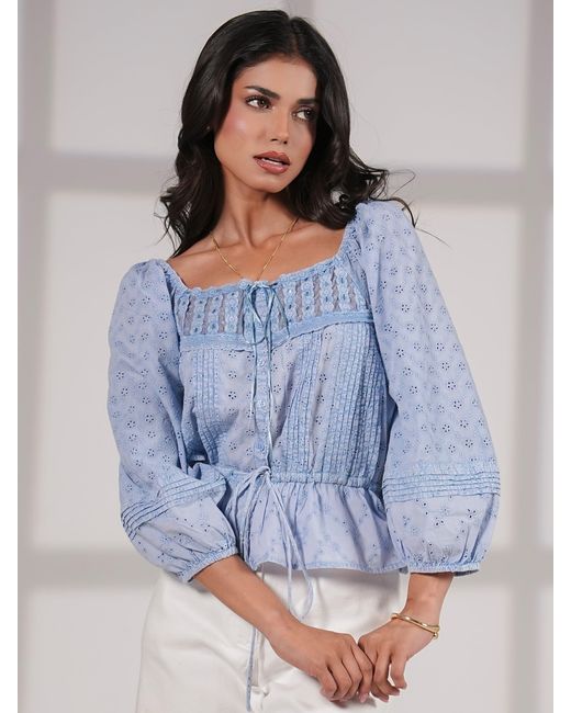 Rose & Nancy Blue Dee Washed Embroidery Cotton Top