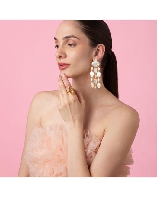 Bounkit Metallic Marysol Earrings Mother Of Pearl Clip On