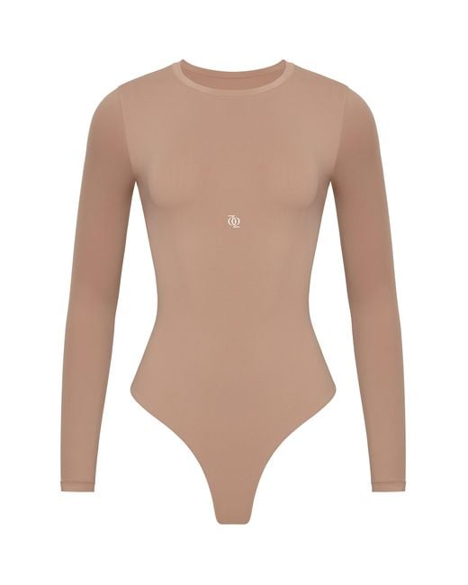 GOD SAVES QUEENS White Neutrals Second Skin Long Sleeve Crew-Neck Bodysuit Nude