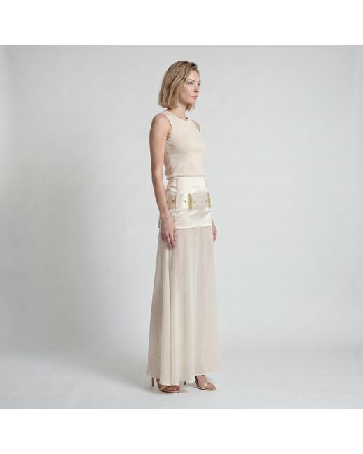 Modenaire Natural Elegant Sheer High-Waist Half Skirt With Flowing Silhouette