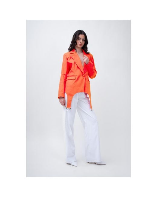 BLUZAT Orange Denim Blazer With Decorative Rings
