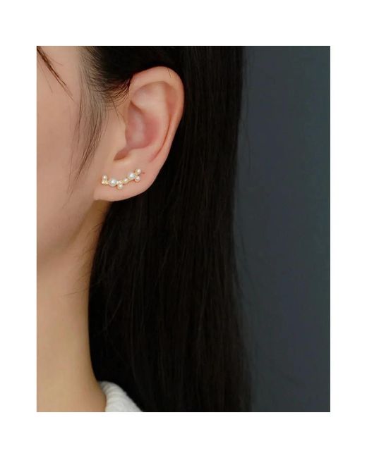 Angel Barocco Metallic Minimalist Freshwater Pearl Climber Earrings