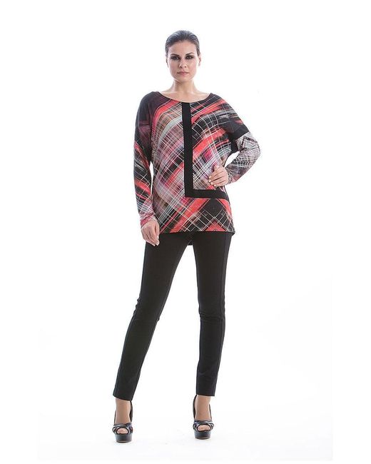 Conquista Red Long Sleeve Geometric Print Top