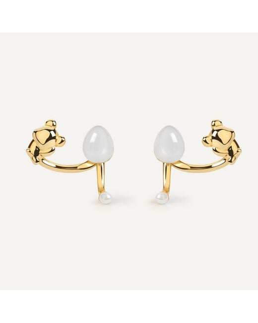 Freqnc Atelier Metallic Cuddly Bear Earrings Rose Quartz Ear Jackets