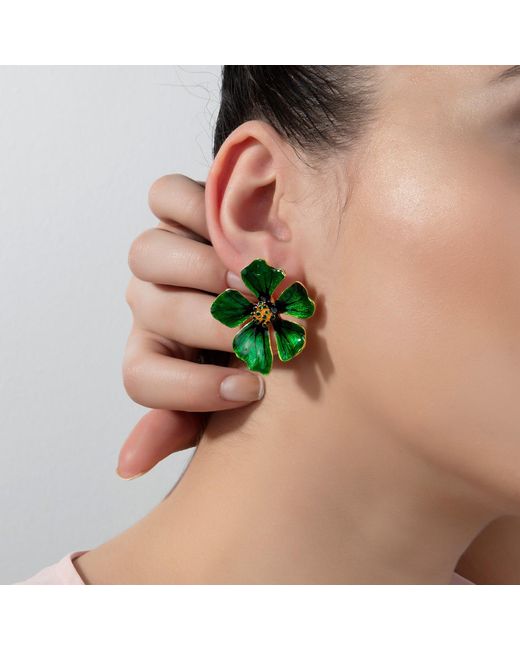 Milou Jewelry Green Wild Rose Flower Earrings