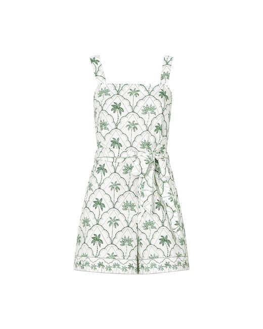 Yumi' Green Palm Print Cotton Playsuit