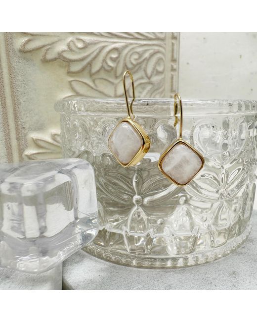 Farra Metallic Minimalist Square Shaped Moonstone Hook Earrings