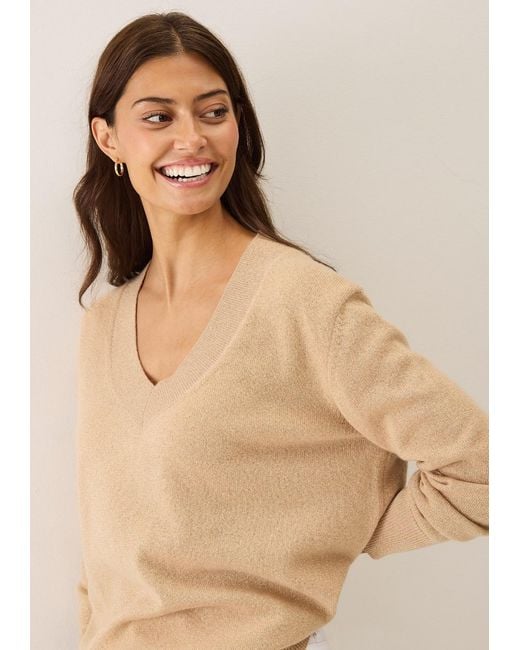 Loop Cashmere Natural Neutrals Lurex V Neck Sweater