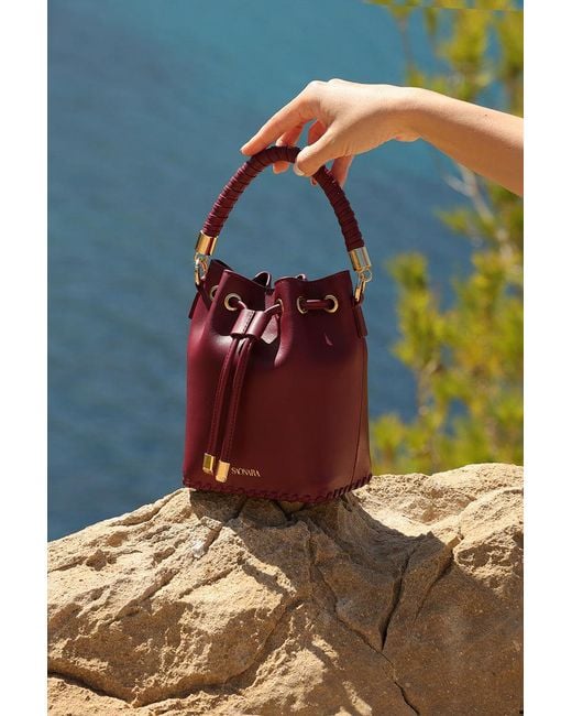 Saonara Brand Purple Mini Bucket Bag Berry Leather
