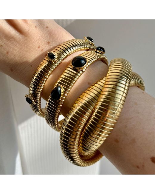 Laura Gray Metallic Small Onyx Stone Omega Bracelet