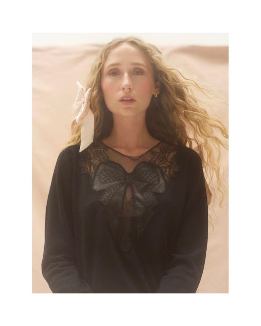 Lisa The Label Black Bow Appliqué Sweater