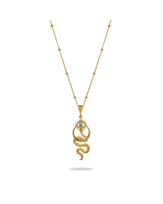 Ebru Jewelry Metallic Spiritual Snake & Evil Eye Design Unique Necklace