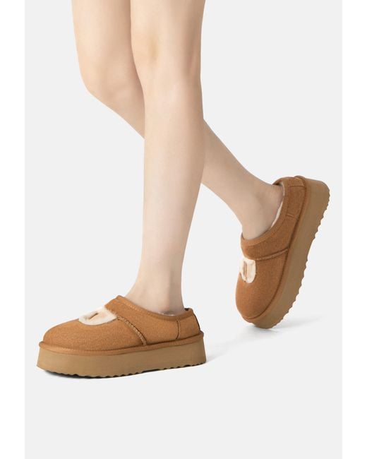 EverAu Australia Brown Plumed Ankle Platform Slippers