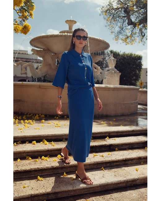 Profile Nyc Blue Eyelet Knit Skirt