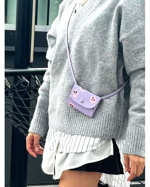 Aéhee New York Purple Skull Card Holder Wallet With Shoulder Strap