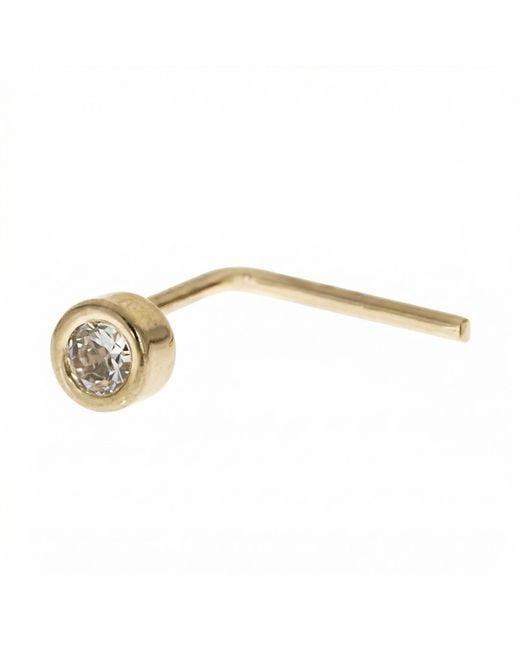 Zahav Jewelry Metallic 14K Solid 24G Cz Bezel L Shape Nose Stud