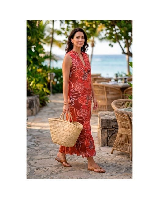 At Last Red Cotton Lombock Midi Dress