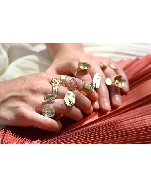 Rare Matters Jewelry White Clear Quartz Gemstone Huggie Ring