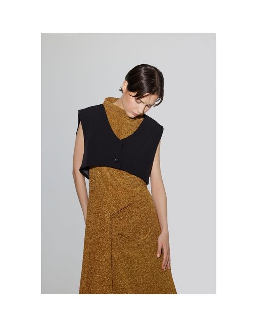 Julia Allert Brown Evening Metallic Knit Sleeveless Long Dress