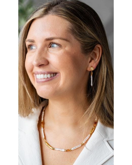 Loni Paul Jewelry White Neutrals Biwa Pearl & Garnet Earring