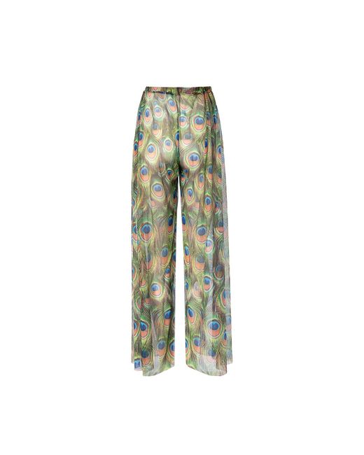Rodasoleil Smart Swimwear Green Tan-Through Mesh Lightweight Beach Pants Peacock Mayura