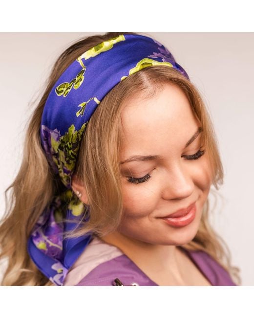 RainSisters Blue Medium Floral Natural Silk Scarf