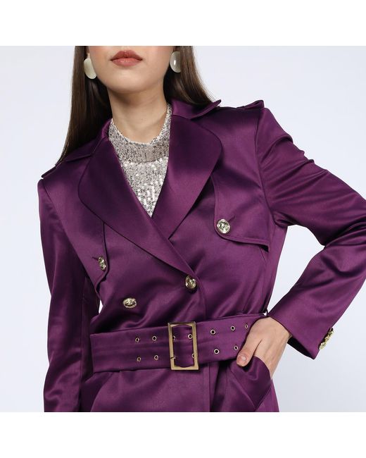Richa Sharma Purple Burgundy Hued Double Breasted Trench Coat