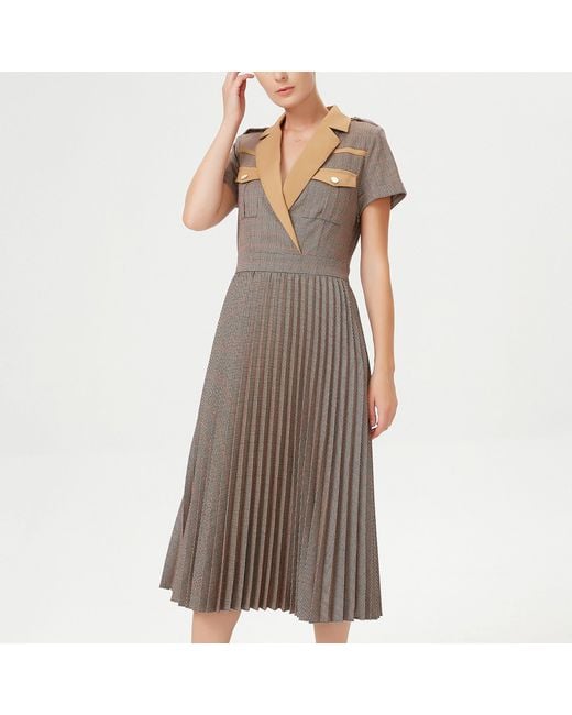 Smart and Joy Brown Prince Of Wales Fabric Pleated Dress
