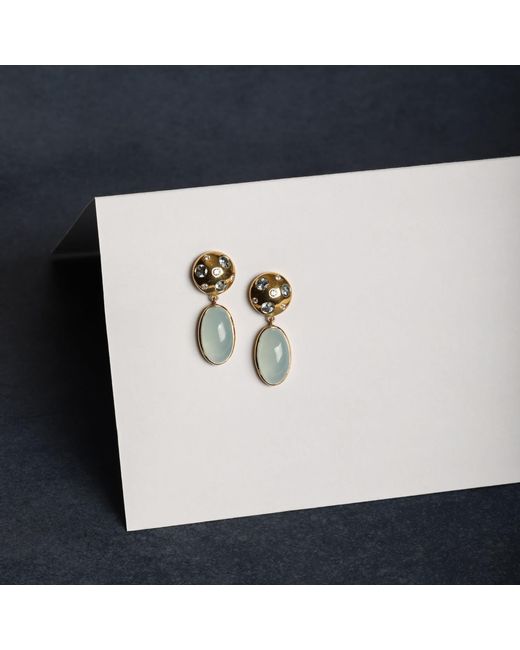 The Jewelz Metallic Neutrals Aquamarine Dome Earrings Gift For Her
