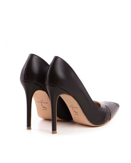The 5Th Element Black Alura Chocolate Leather Pumps With-Dotted Toe