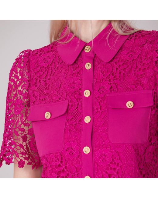 Smart and Joy Pink Lace And Center Buttons Shirt