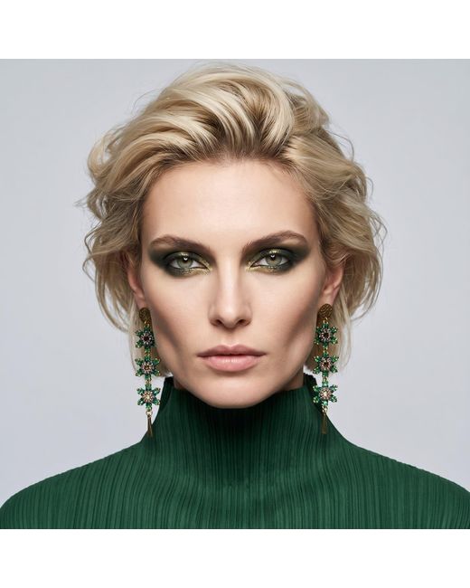 Iliana Arrazola Green Waterfall Blossom Three Flowers Earrings