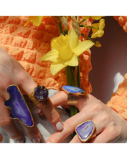YAA YAA LONDON Cobalt Blue Mega Gemstone Gold Adjustable Ring
