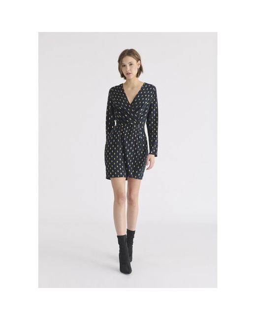 Paisie Black Foil Print Mini Wrap Dress With Slit