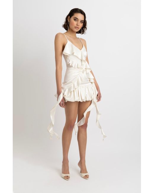 Amy Lynn White Neutrals Bella Cream Satin Puffball Mini Skirt