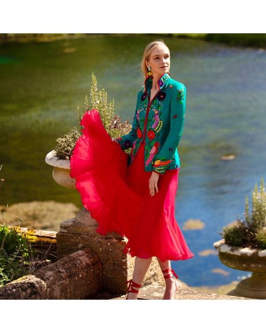 Beatrice von Tresckow Blue Jade Moroccan Birds Short Nehru Jacket