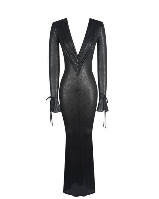 Miss Circle New York Black Ilysia V-Neck Plunge Snakeskin Mermaid Hem Maxi Dress