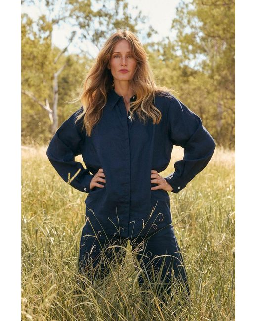 Adrift Clothing Blue Oversized Linen Boyfriend Shirt