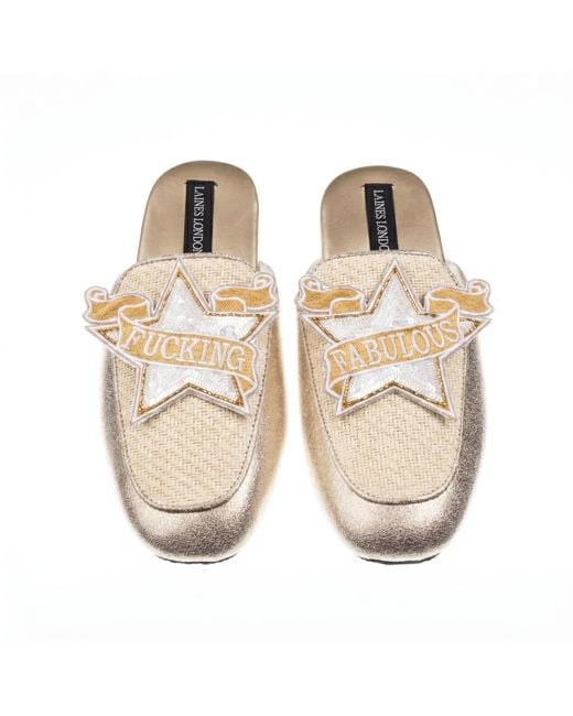 Laines London Metallic Neutrals Classic Mules With Fucking Fabulous Star Brooches