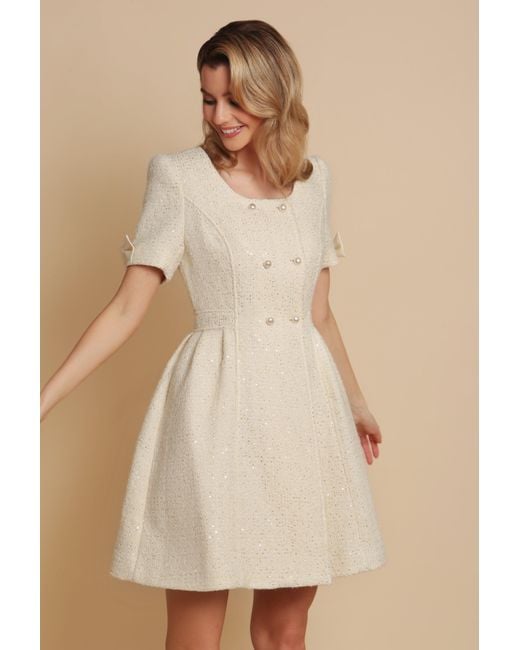 Santinni Natural 'golden Age' Wool Tweed Dress Coat In Bianco