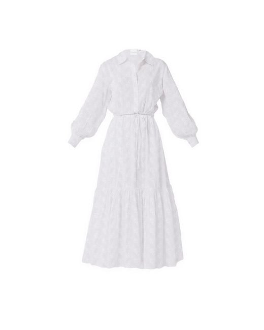 REISTOR White Embroidered Flowy Maxi Tiered Dress