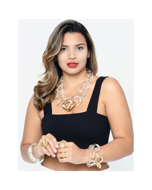 Gold & Honey Metallic Clear And Oversized Twisted Link Necklace